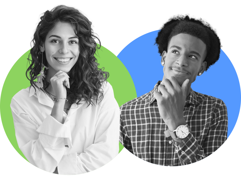 Two confident individuals, symbolizing achievement